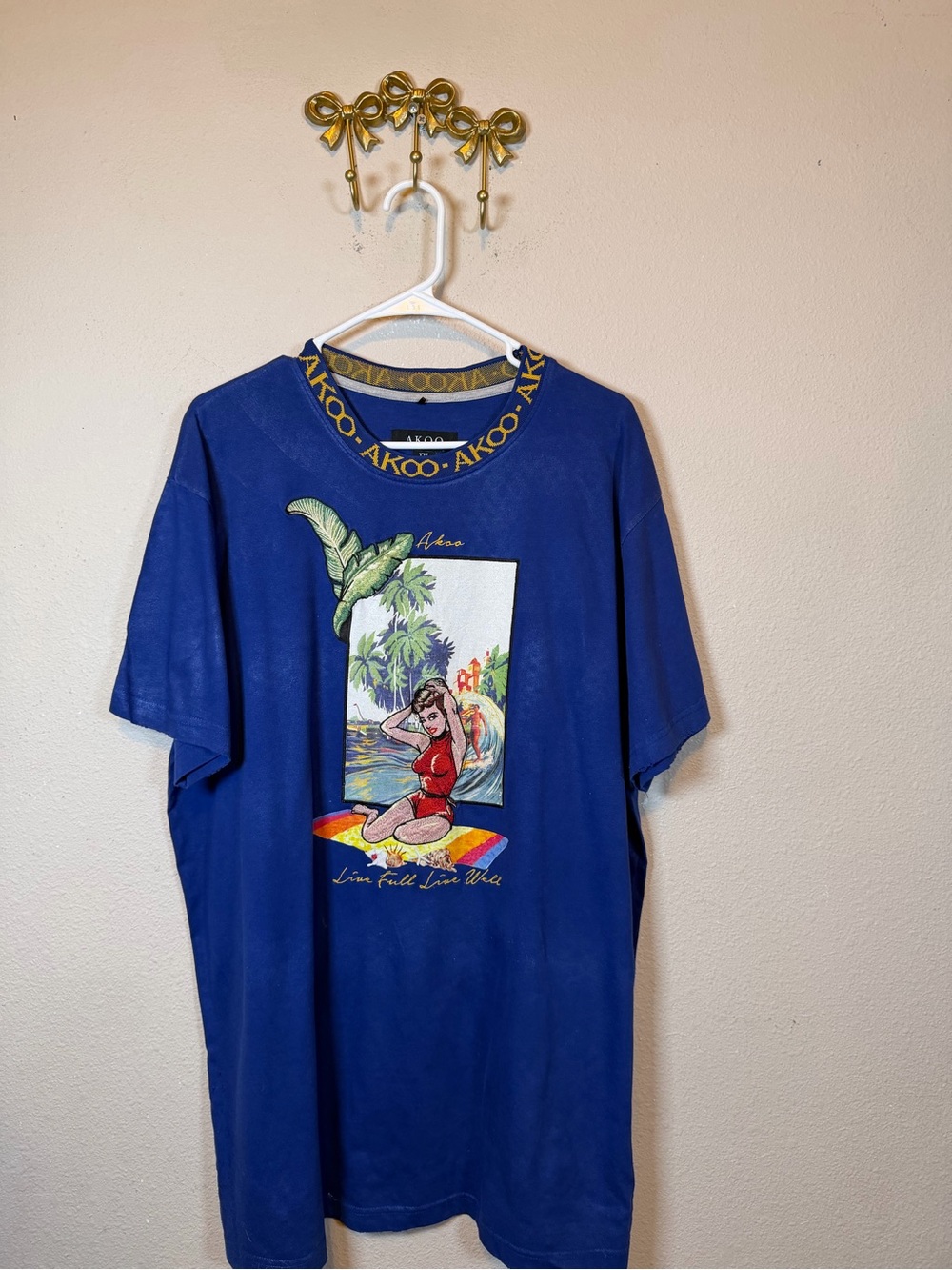 Akoo Royal Blue Short-Sleeve Graphic Surf Tee with embroidery. Size XXL